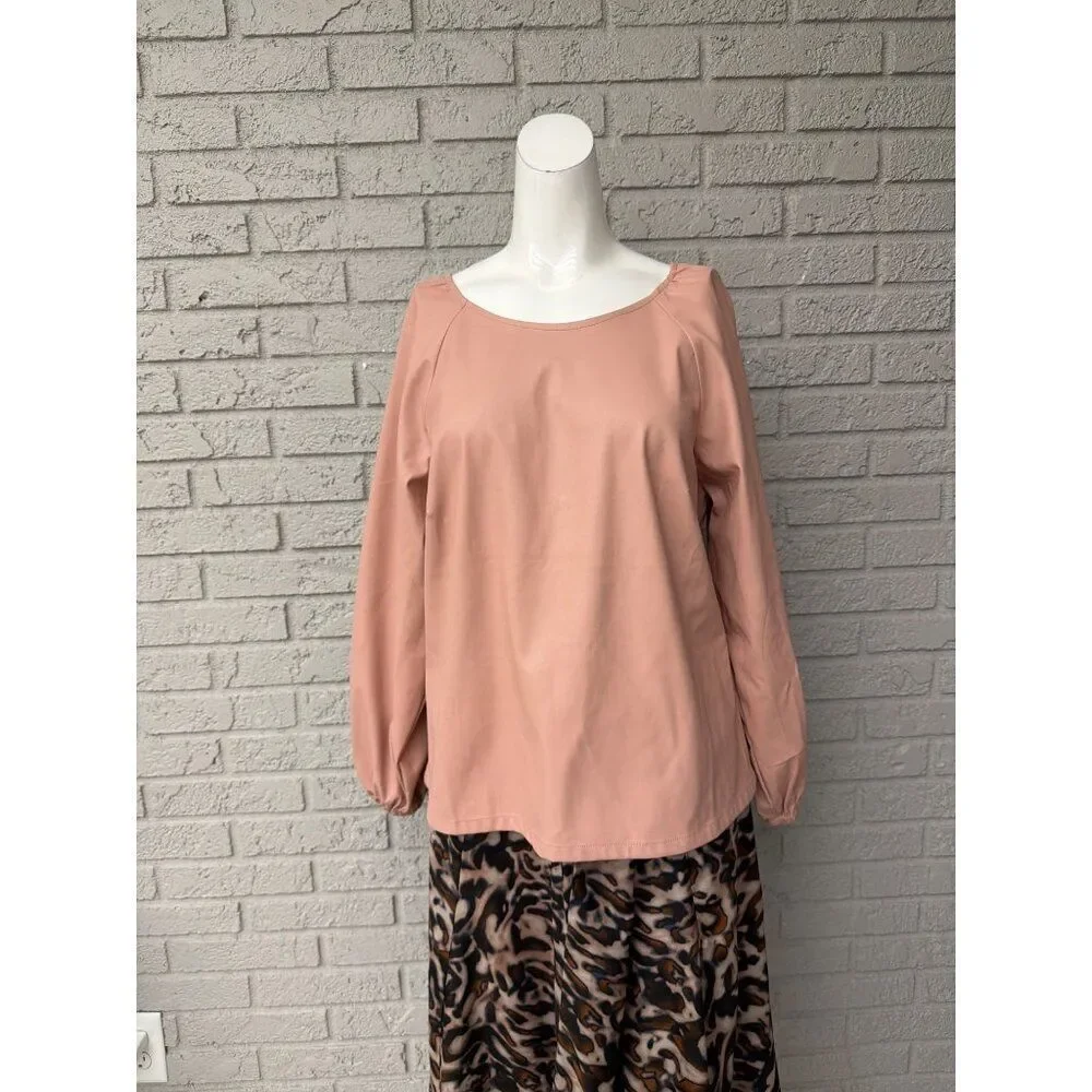 J. Crew Women’s Puff Sleeve Open Back Blush Faux Leather Top Size 14